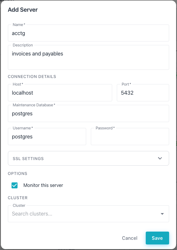 Adding a server definition