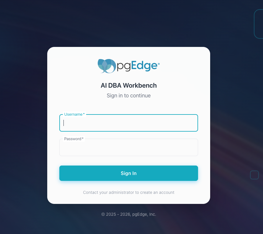 Log in to the AI DBA Workbench