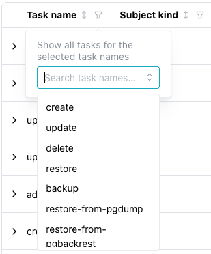 Filtering by task type